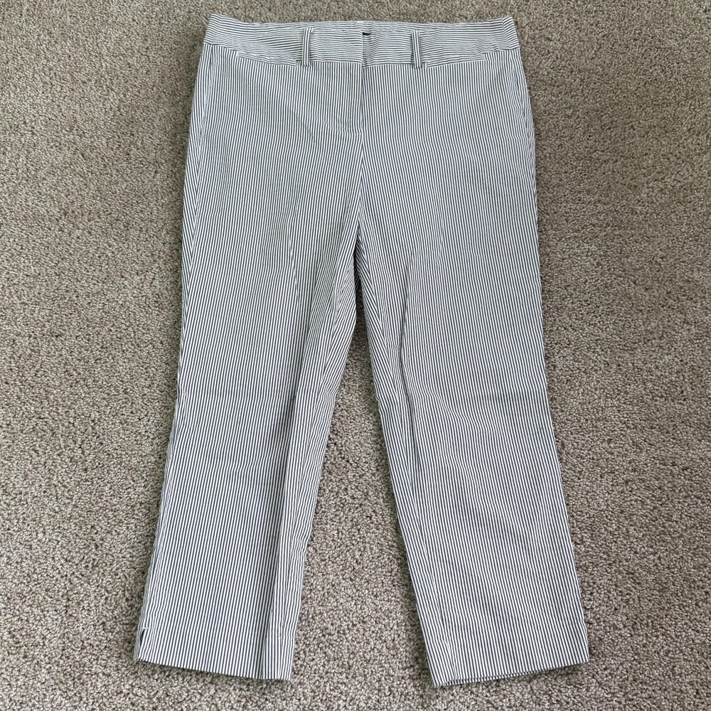 Ann Taylor Factory Dress Pants Womens 8P Blue Striped Straight Leg Stretch